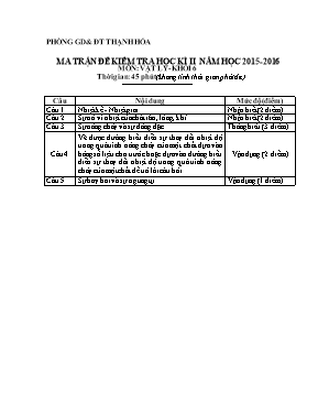 Ma trận đề kiểm tra học kì II Vật lí lớp 6 - Năm học 2015-2016 - Phòng GD & ĐT Thạnh Hóa